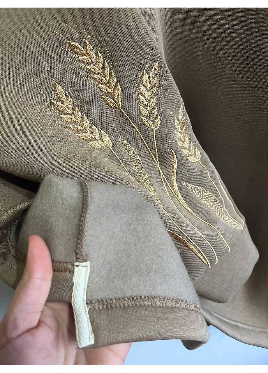 Женский тринитный костюм с начесом бежевый с вышивкой колосья, теплый спортивный костюм V&V (363173096)