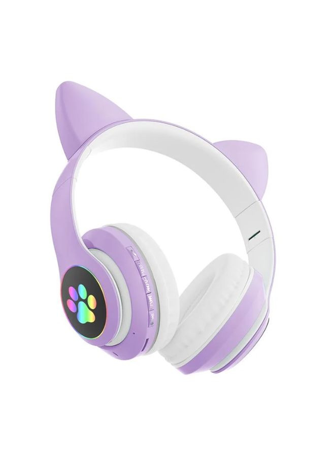 Навушники Бездротові дитячі MP3 з котячими вушками з підсвічуванням LED Фіолетові Cat stn-28 (282957009)