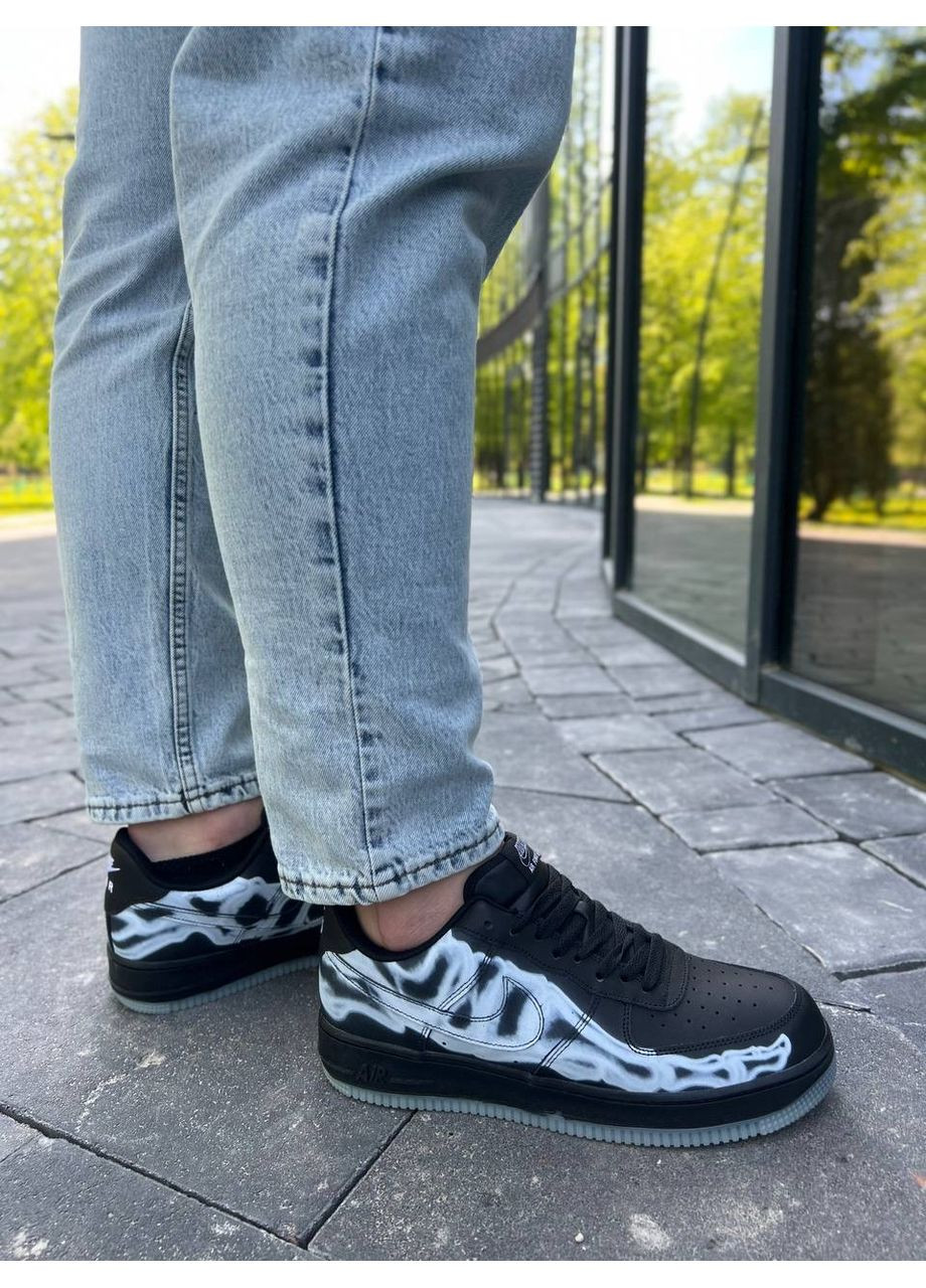 Чорні Осінні кросівки чоловічі nike air force low skeleton qs black найк аір форс 1 преміум No Brand