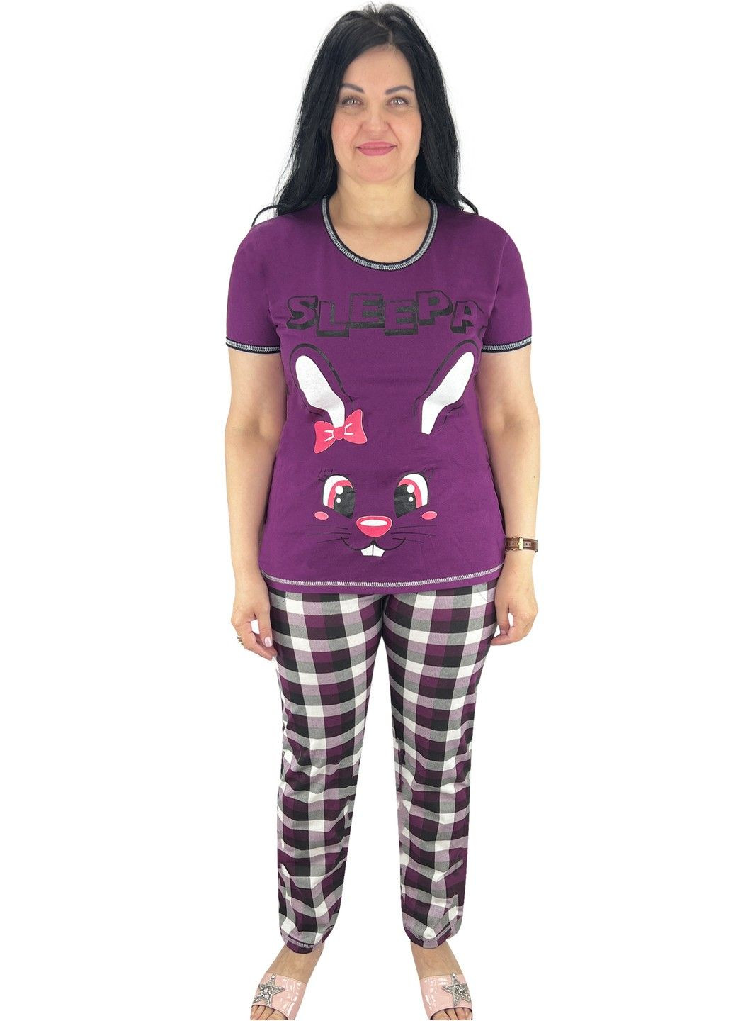 Фиолетовая всесезон комплект домашний sleepа футболка + брюки Жемчужина стилей 1444