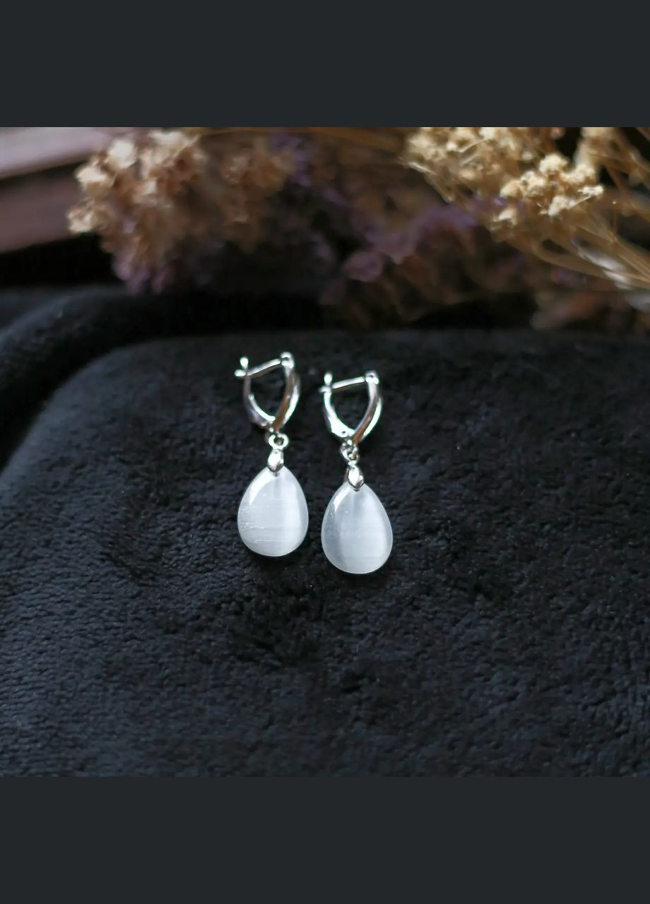 Серьги Кошачий Глаз Капля белый синтетический d-18х13мм L-40мм No Brand Підвіски (331145997)