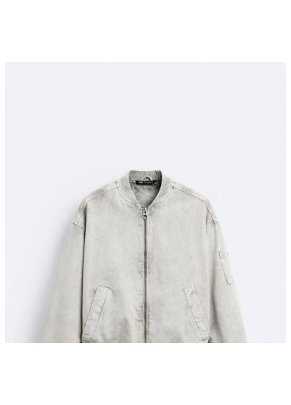 Комбінована демісезонна куртка бомбер котонова 6987/354 l grey Zara