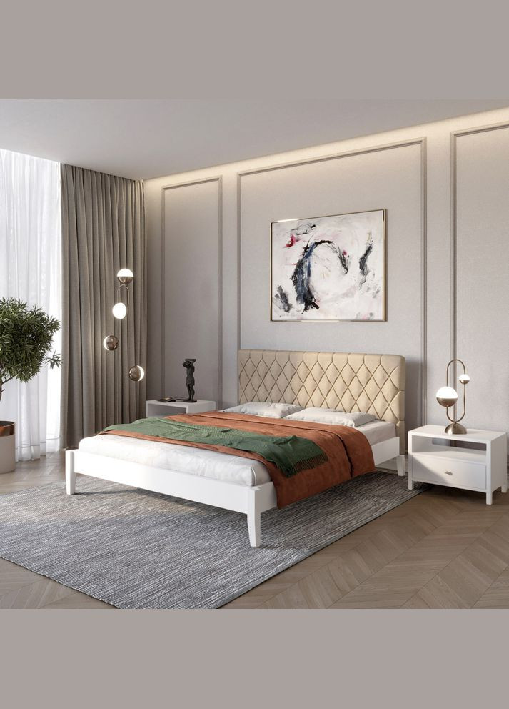 Полуторная деревянная кровать Венеция ДК (RAL9003)/Аляска 23 (Бежевый) 120х190 см Mebigrand (366086325)