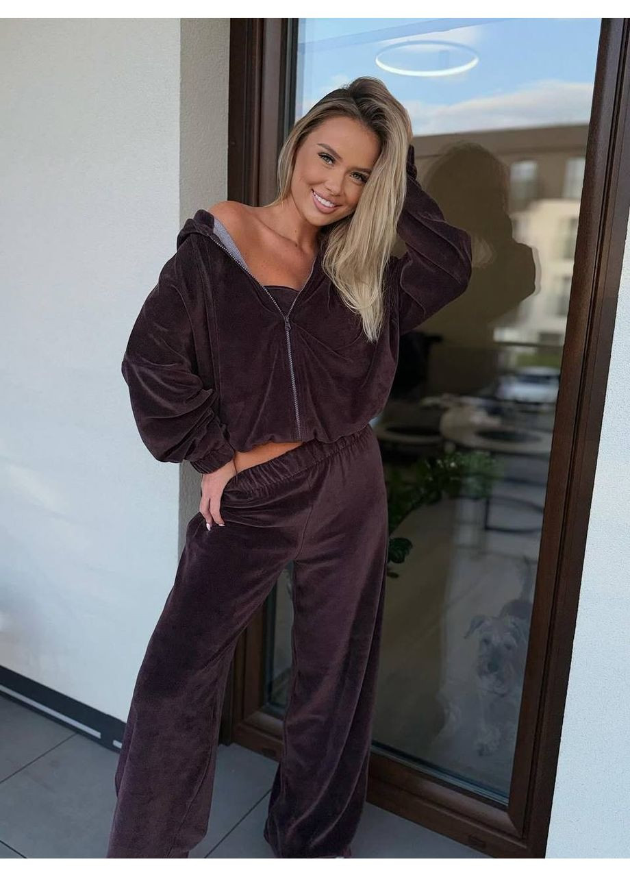 Жіночий велюровий костюм у стильному кежуал-дизайні. Україна (354693450)