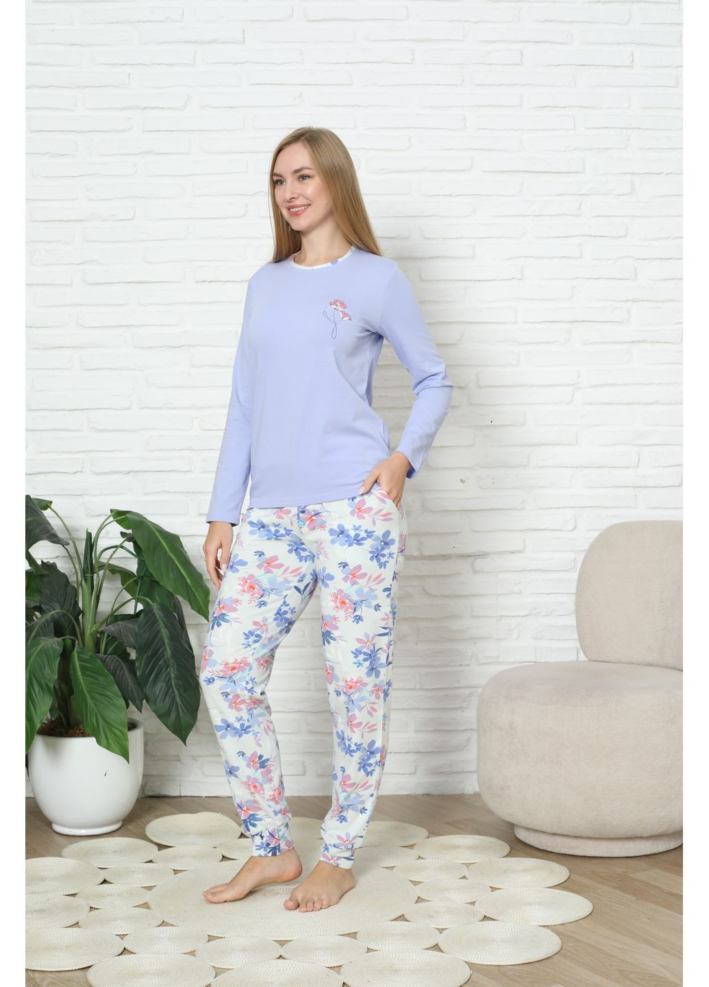 Світло-блакитна жіноча піжама бавовна Nicoletta