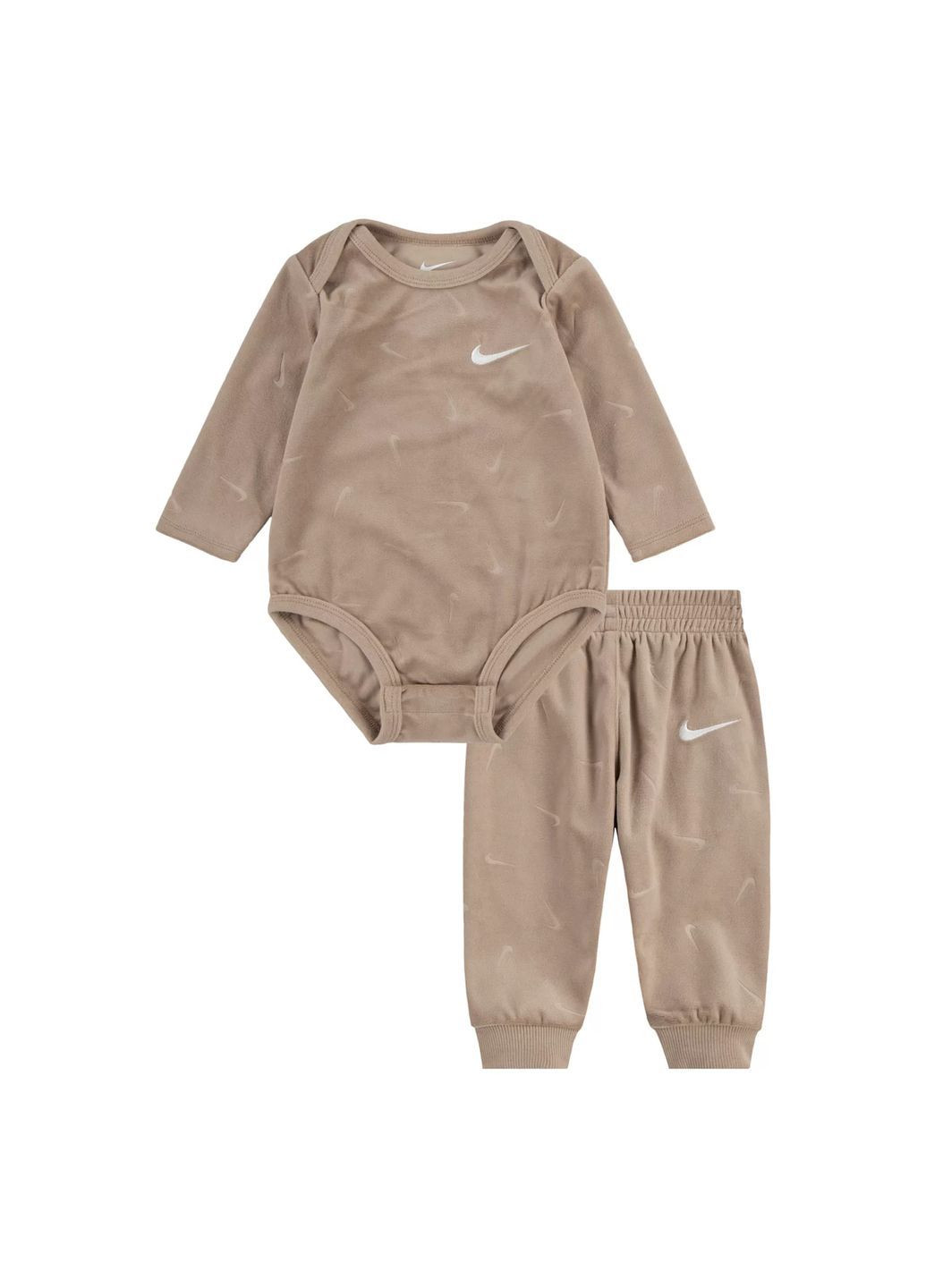 Темно-бежевый демисезонный комплект велюровый для новорожденных 2 в 1 боди и штанишки Nike