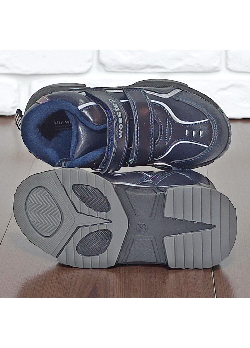 Синие спортивные, повседневные осенние демисезонные утепленные ботинки на липучках хайтопы на флисе для мальчика вистеп Weestep