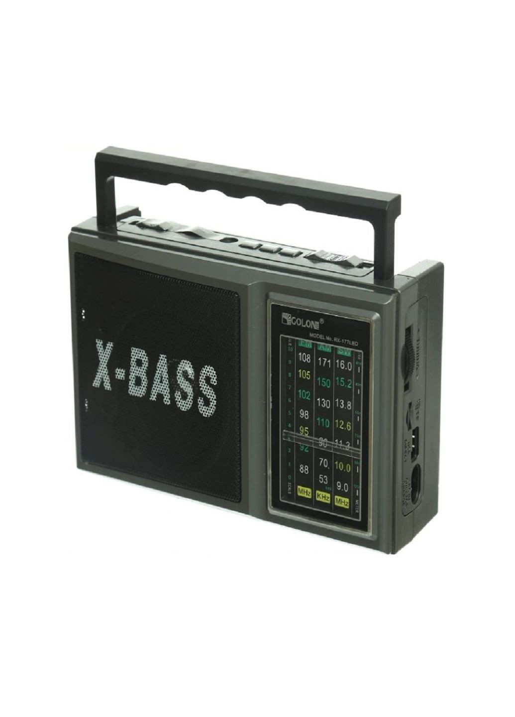 Портативний акумуляторний радіоприймач RX-177 з вбудованим LED ліхтариком від батарейок чи мережі Сірий Golon (305327445)