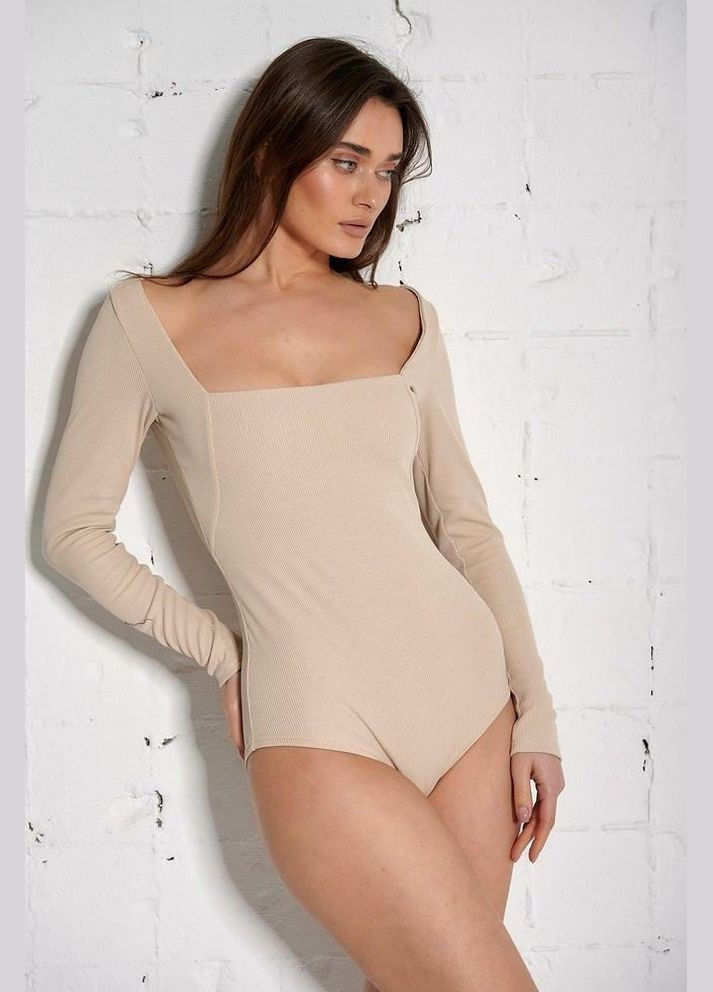 Боди женское в рубчик с квадратным вырезом бежевое MKAR46712-3 Modna KAZKA (336933778)