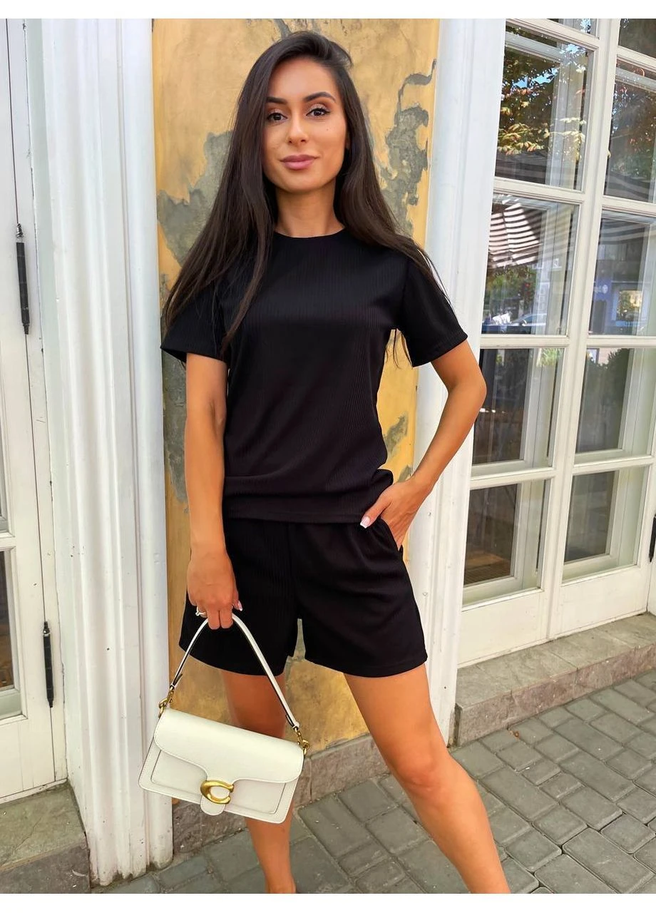 Літній жіночій костюм рубчик. Шорти та футболка. No Brand (400869104)