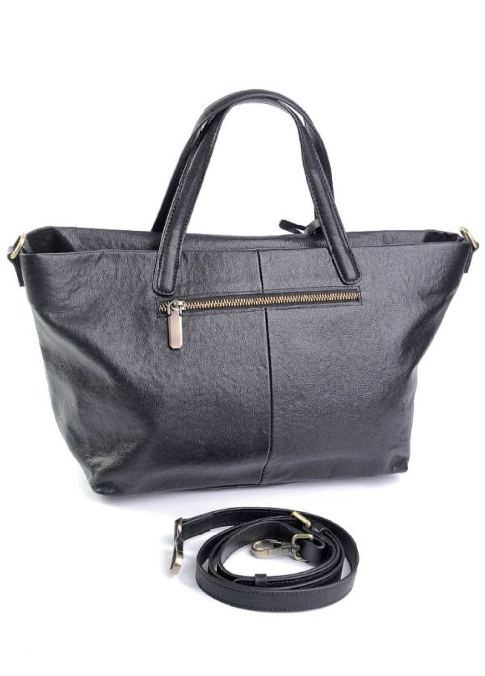 Женская сумка с двумя ручками из натуральной кожи вместительная черная No Brand (349821698)