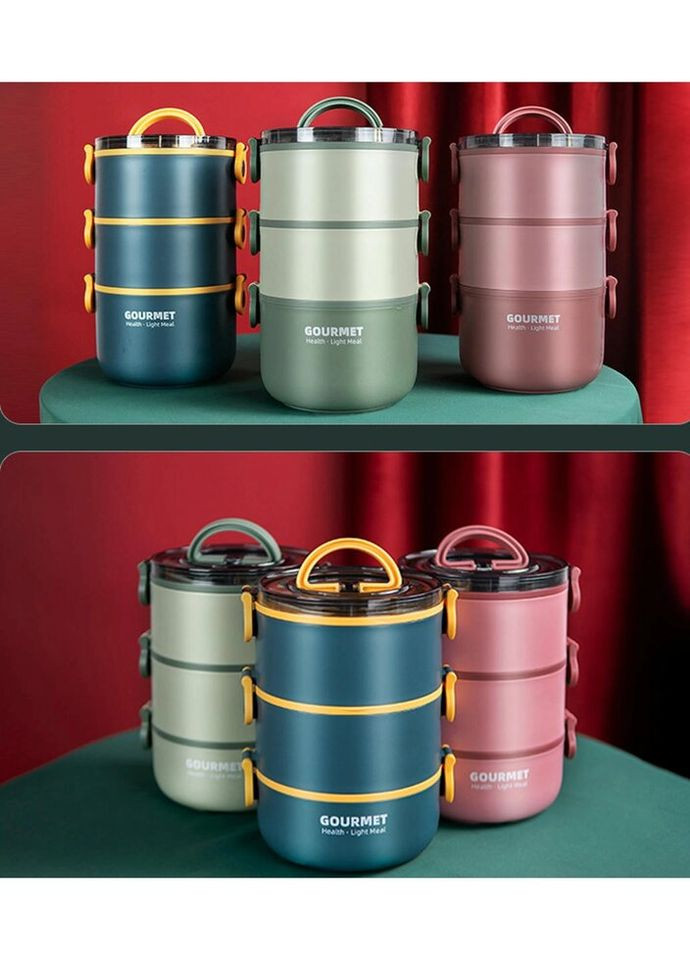 Ланч бокс триярусний харчової 11053 2000 мл рожевий No Brand (336148228)