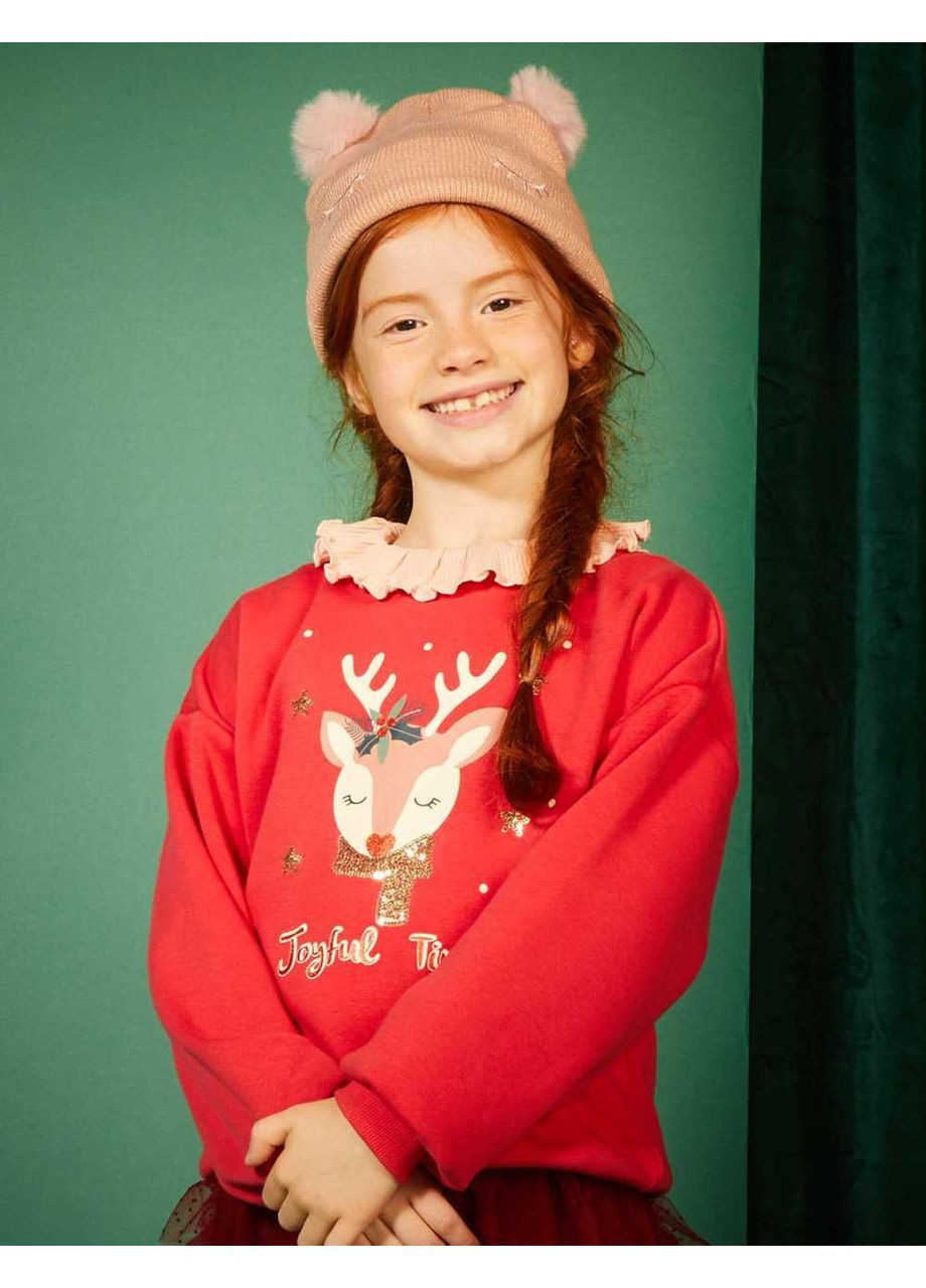 Kiabi свитшот флис,красный с принтом, красный