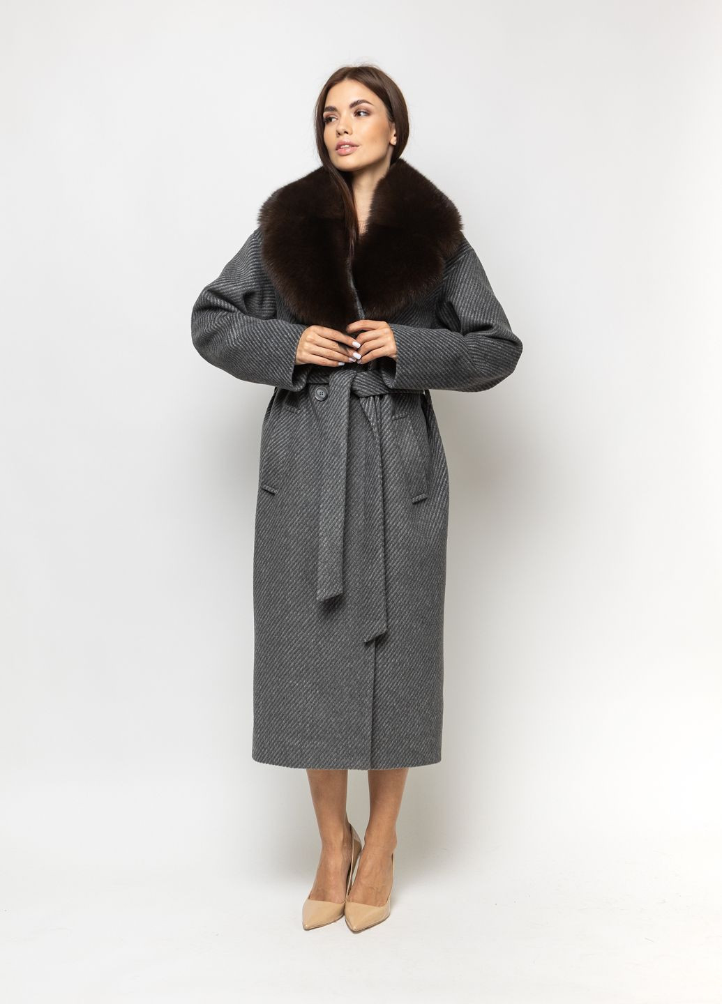 Сіре зимнє Пальто утеплене, довге оверсайз CHIUAS