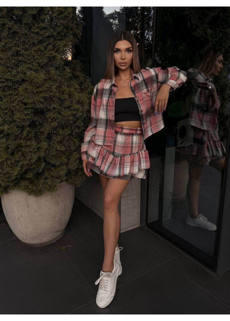 Костюм фланель Туреччина у клітинку,спідниця та сорочка Україна (353309206)