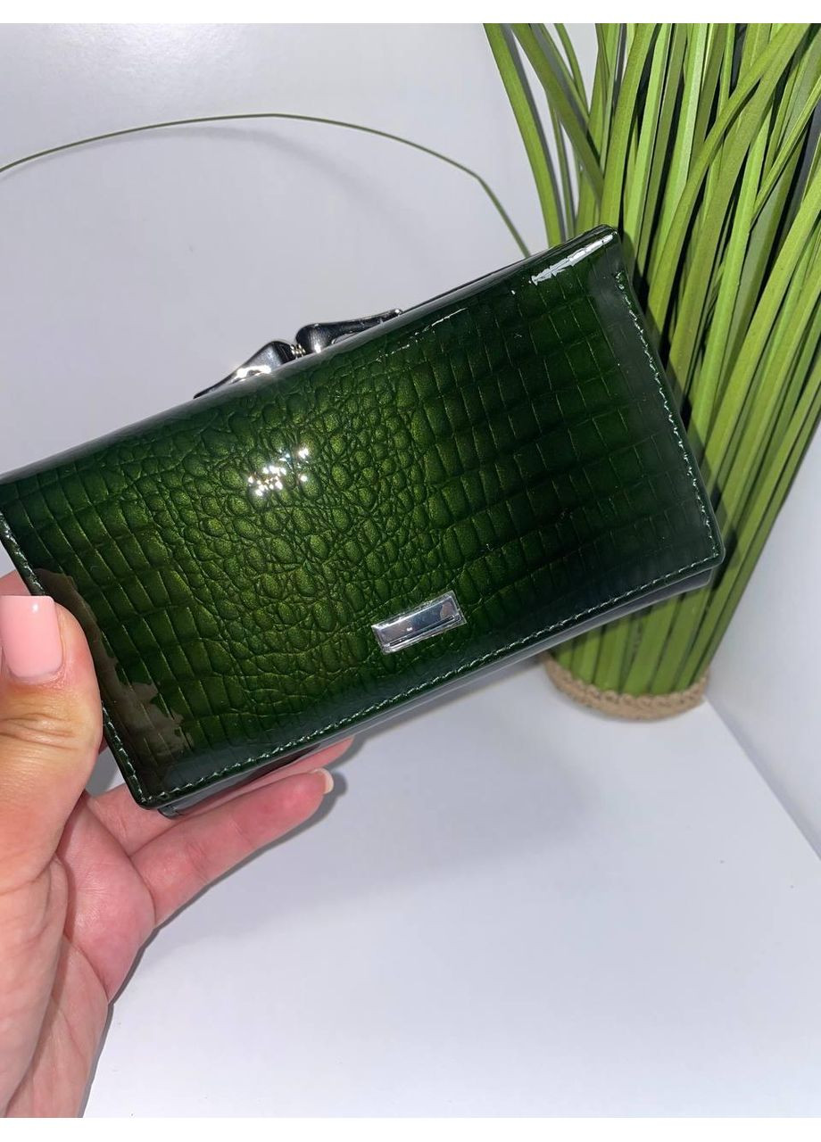 Шкіряний гаманець лаковий середнього розміру з монетницею зовні No Brand (370381547)