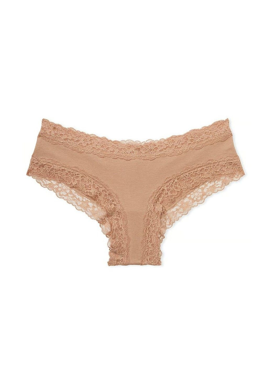 Трусики-чіки жіночі бавовняі з мереживом Lace-Waist Cotton Cheeky Panty бежеві XL Victoria's Secret (316659492)