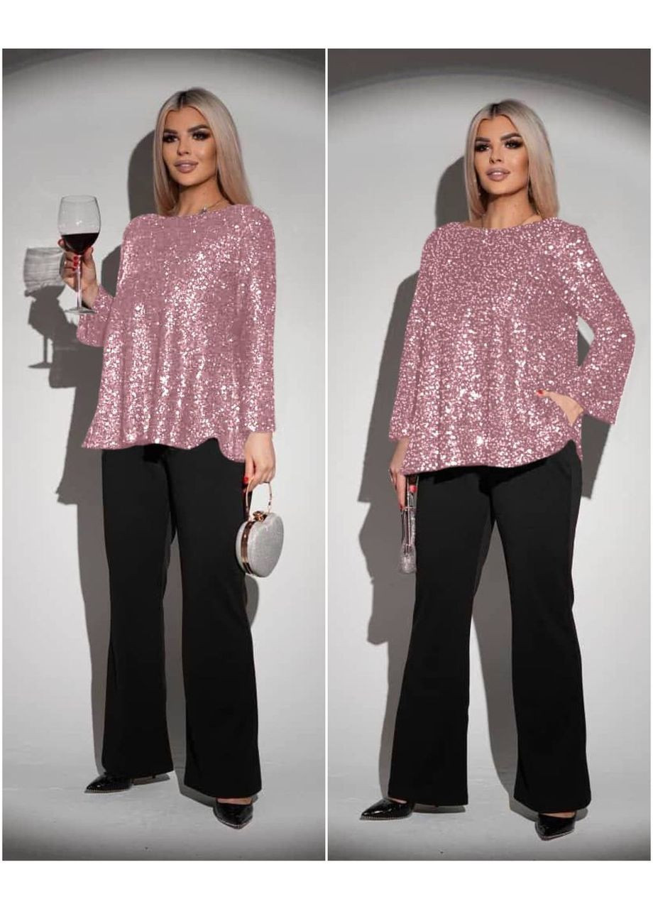 Жіночий костюм двійка: блискуча кофта + класичні брюки MonCher (368634198)