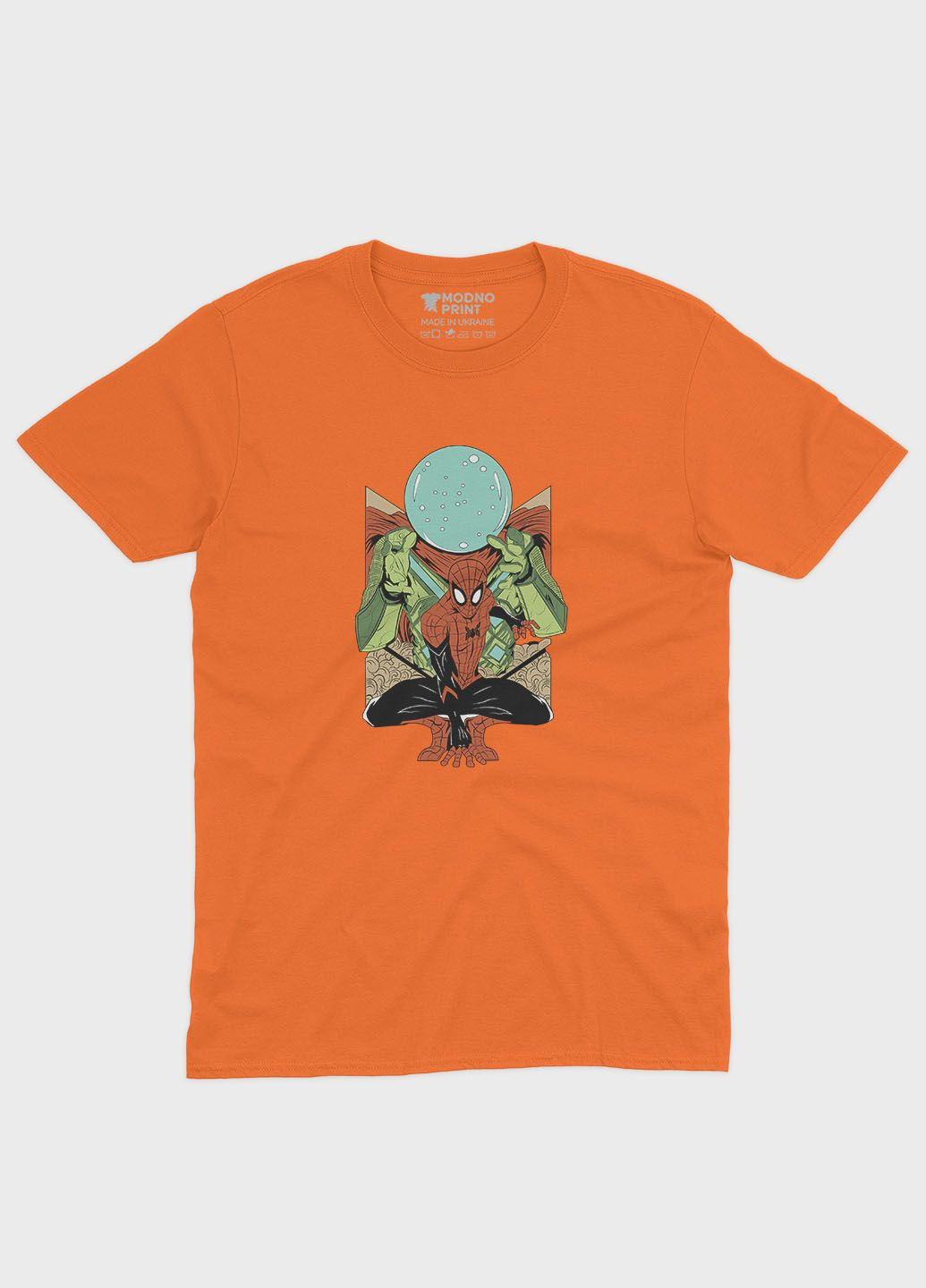 Помаранчева демісезонна футболка для хлопчика з принтом супергероя - людина-павук (ts001-1-ora-006-014-020-b) Modno