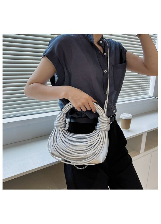 Женская сумка хобо багет 10405 через плечо серебристая No Brand (313235644)