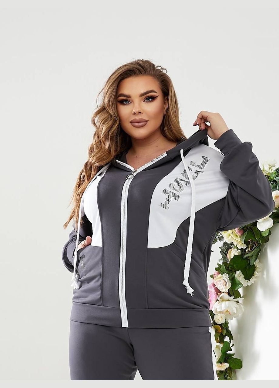 Спортивний костюм батал з капюшоном на змійці графіт Viki Спортивний костюм (316218941)