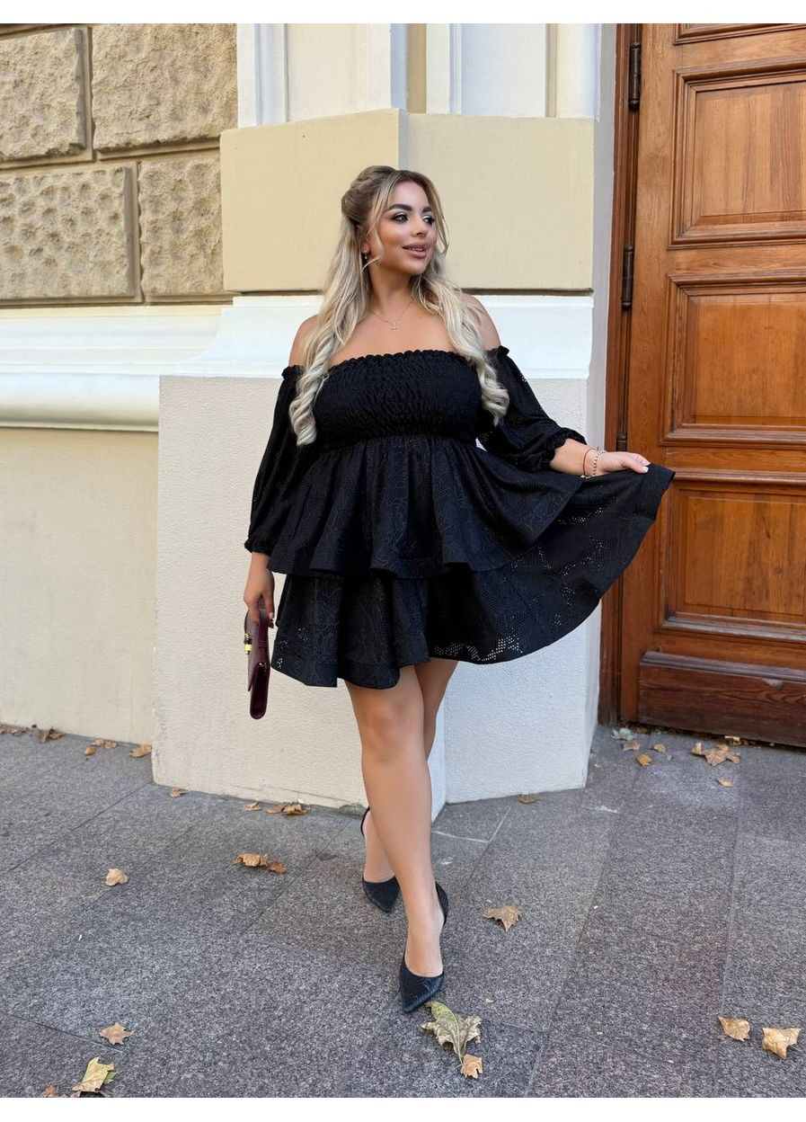 Чорна святковий, коктейльна, вечірня, кежуал мережевна сукня-трансформер з пишною спідницею, бебі долл Україна однотонна