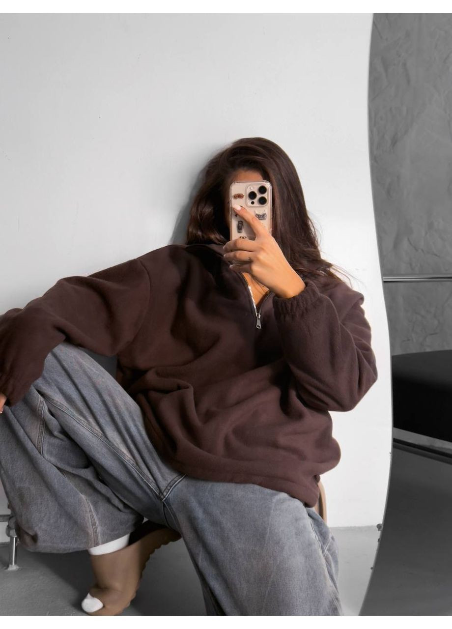 Коричневий світшот жіночий флісовий Style Point однотонний без декору (369556618)