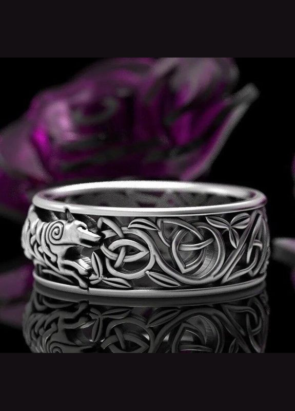 Модний чоловічий перстень у вигляді вовка Кельтська каблучка чоловіча з вовком що біжить та захисним стародавнім знаком р. 18 Fashion Jewelry (290114040)