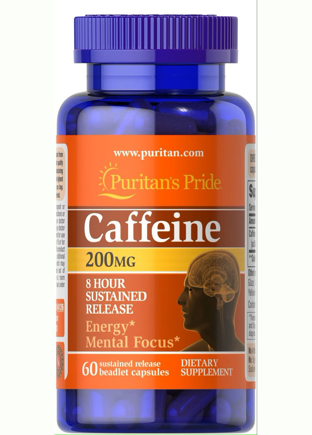 Кофеин Puritan's Pride Caffeine 200 mg 8-Hour Sustained Release, 60 капсул Puritans Pride (289987343)