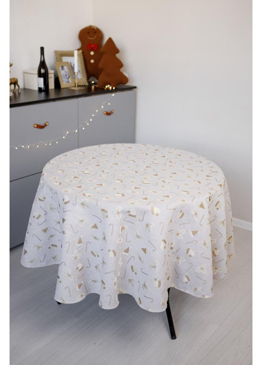 Скатерть Dх136 см Шапочки на бежевом Прованс (366970026)