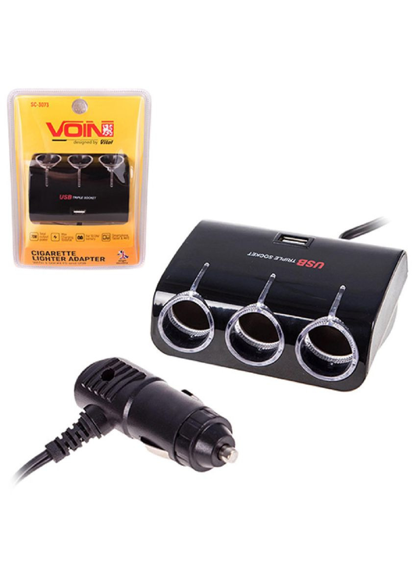 Автомобільний розгалужувач прикурювача VOIN 3 виходу 1USB 1000mA 12/24V (SC-3073) Yantu (359464691)