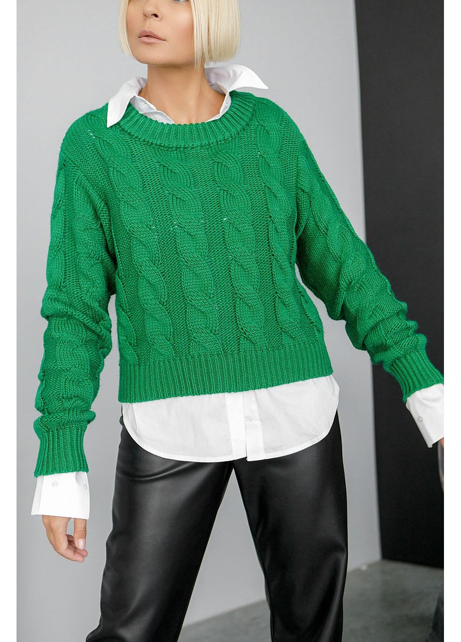 Светр жіночий мохер шерсть короткий коса манжети 42/46 No Brand (361893704)