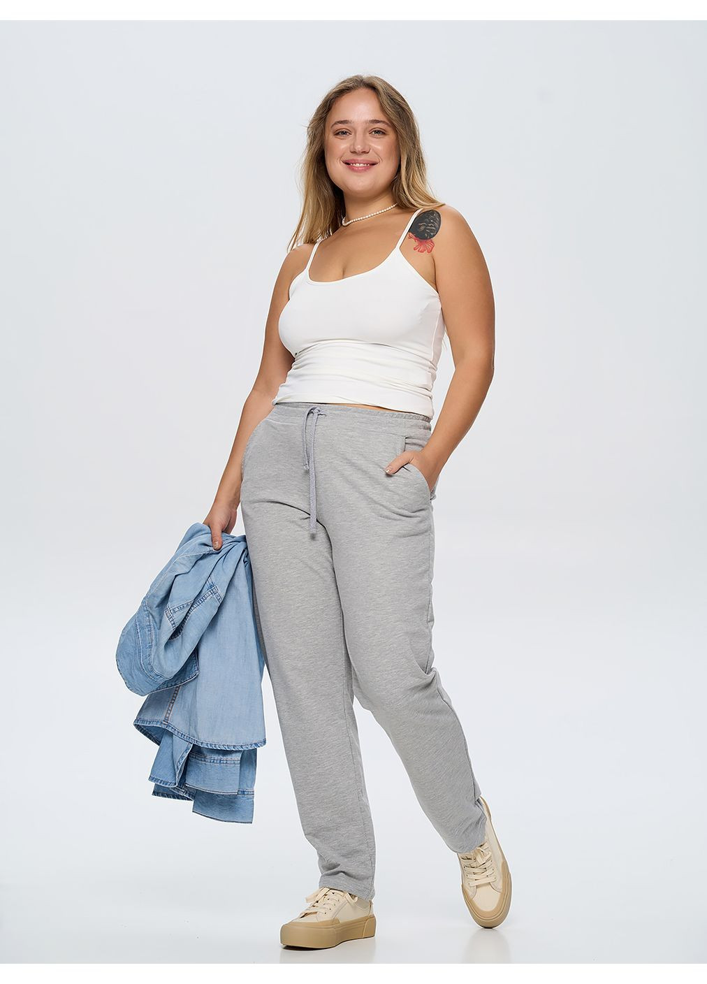 Штаны женские больших размеров в цвете серый меланж ТМ РОЗА Роза (364461086)