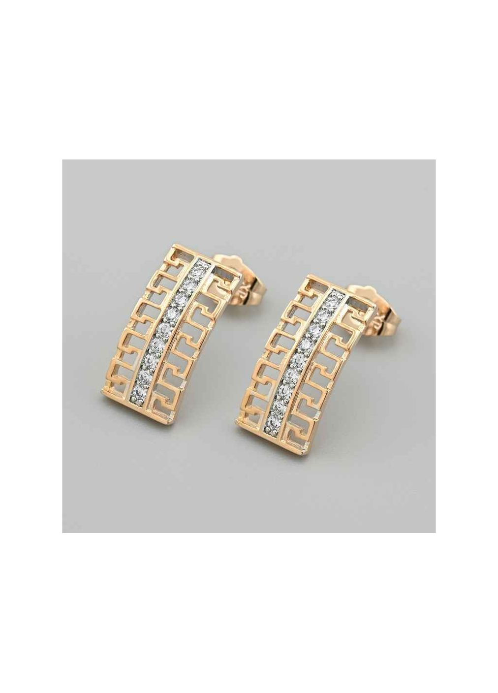 Сережки пусети з родіюванням 48797 розмір 19х9мм білі фіаніти вага 2.7г позолота 18К Xuping Jewelry (369145368)