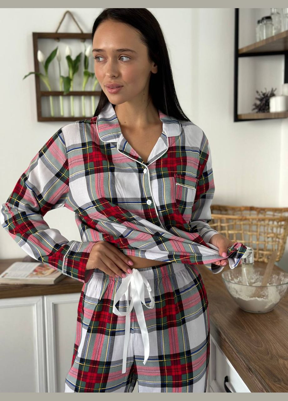 Червона всесезон домашній затишний костюм-піжамка сорочка + брюки Vakko