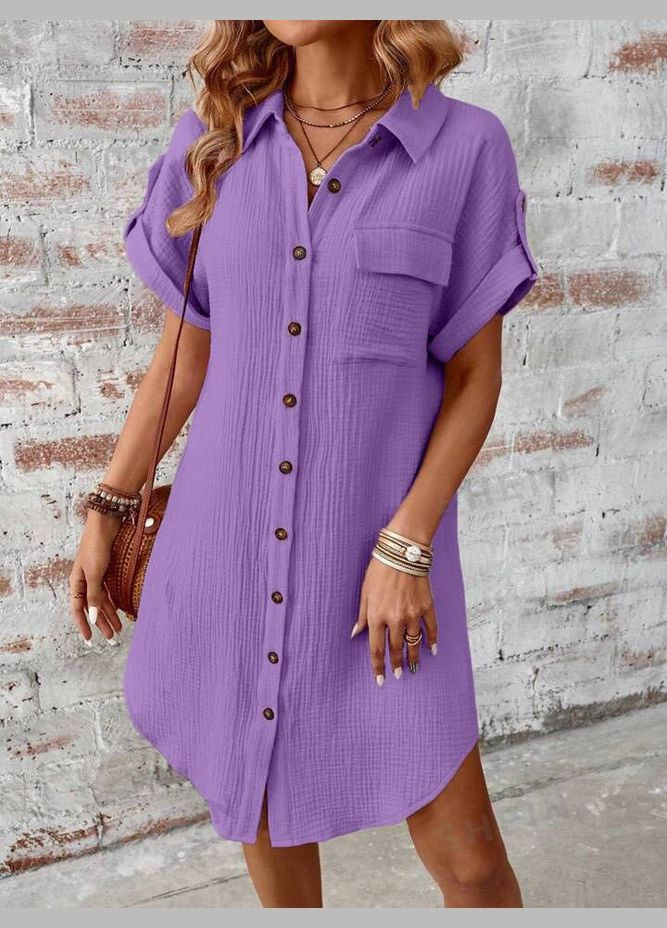 Фіолетова сукня сорочка муслін на ґудзиках No Brand