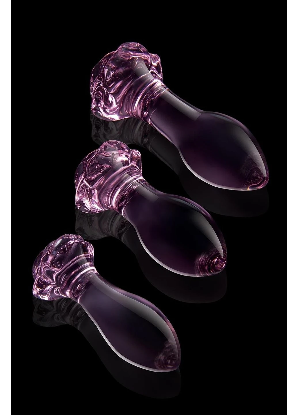 Набір анальних пробок скляних рожевого кольору DreamToys Glaze Rosebud 3 штуки Dream Toys (384558032)