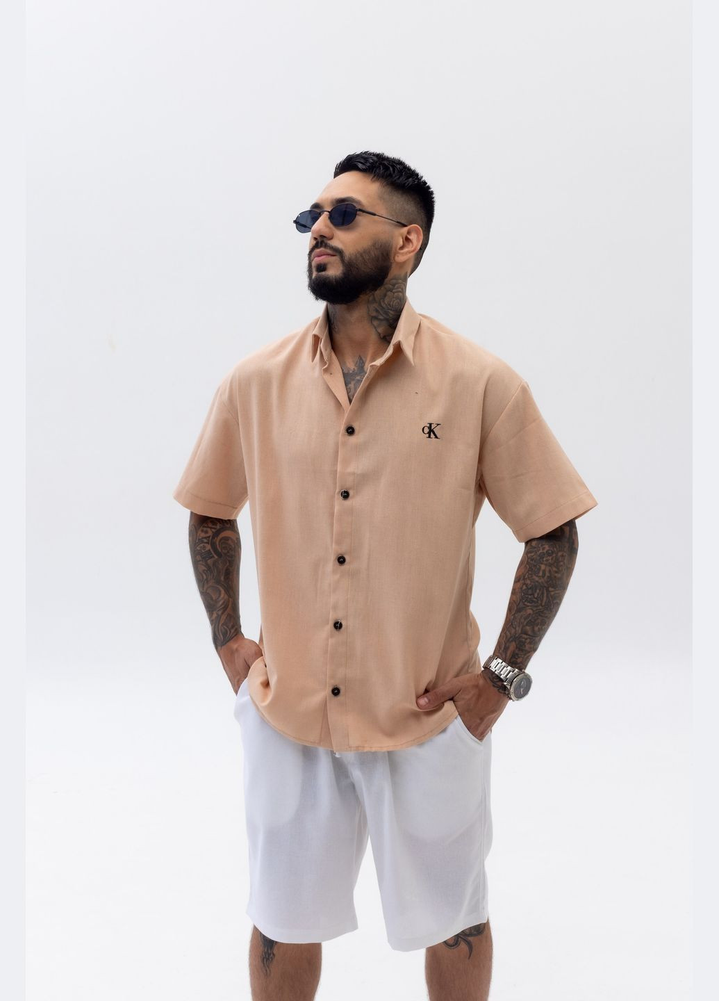 Чоловічі шорти з льону з вишивкою CK Vakko (334451524)