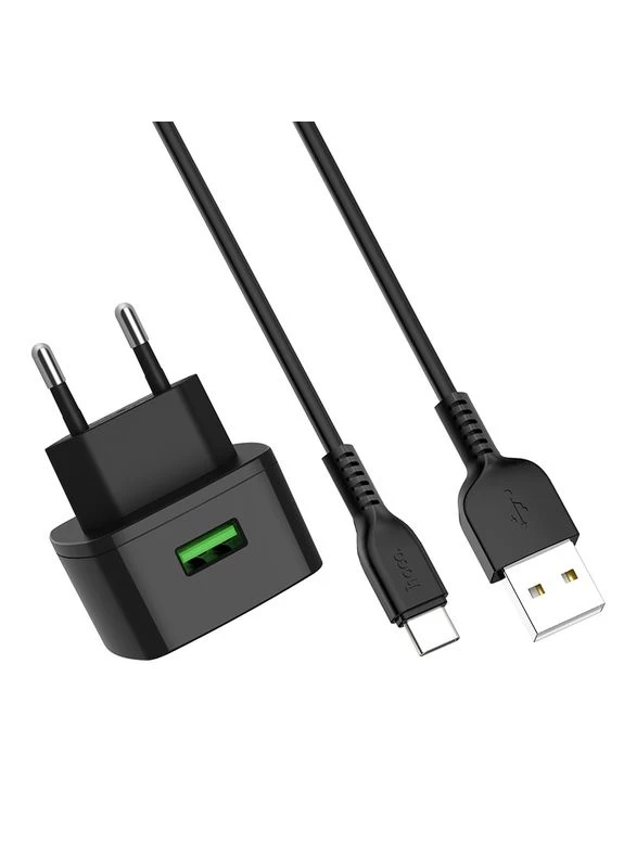 Мережевий зарядний пристрій single port QC3.0 charger set(Type-C) 18W Black (6931474706652) Hoco C70A Cutting-edge (361348170)