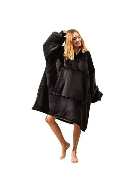 Толстовка плед с капюшоном и рукавами Huggle Hoodie теплый халат тощие оверсайз Black No Brand (361036369)