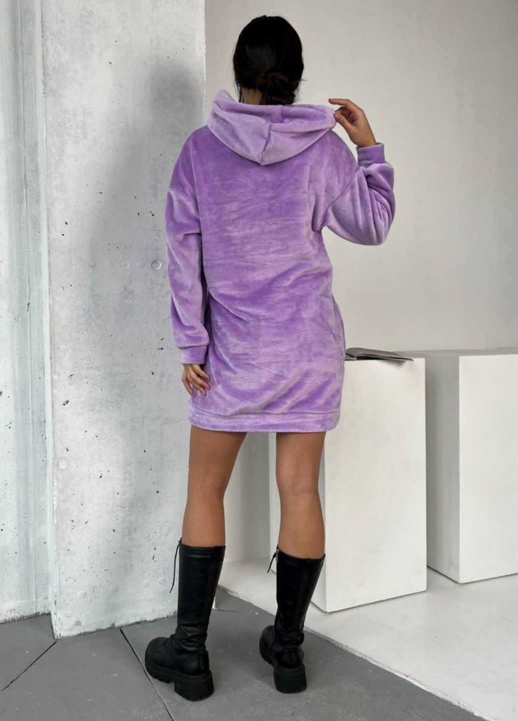 Лавандовое повседневный платье худые с бахромой с капюшоном. платье-худи Allthings однотонное
