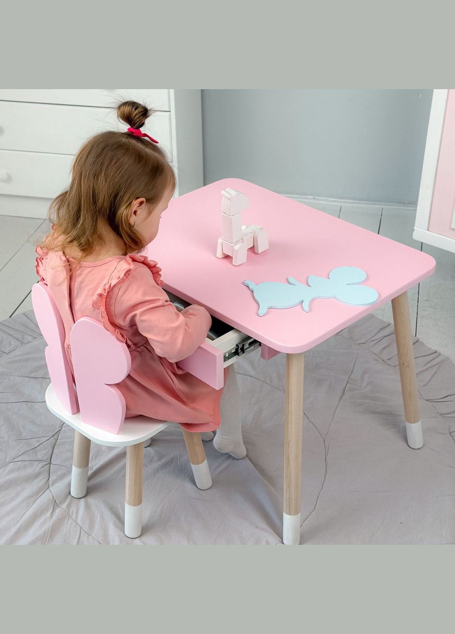 Дитячий столик і стільчик рожевий. Столик із шухлядою для олівців і розмальовок No Brand (361259116)