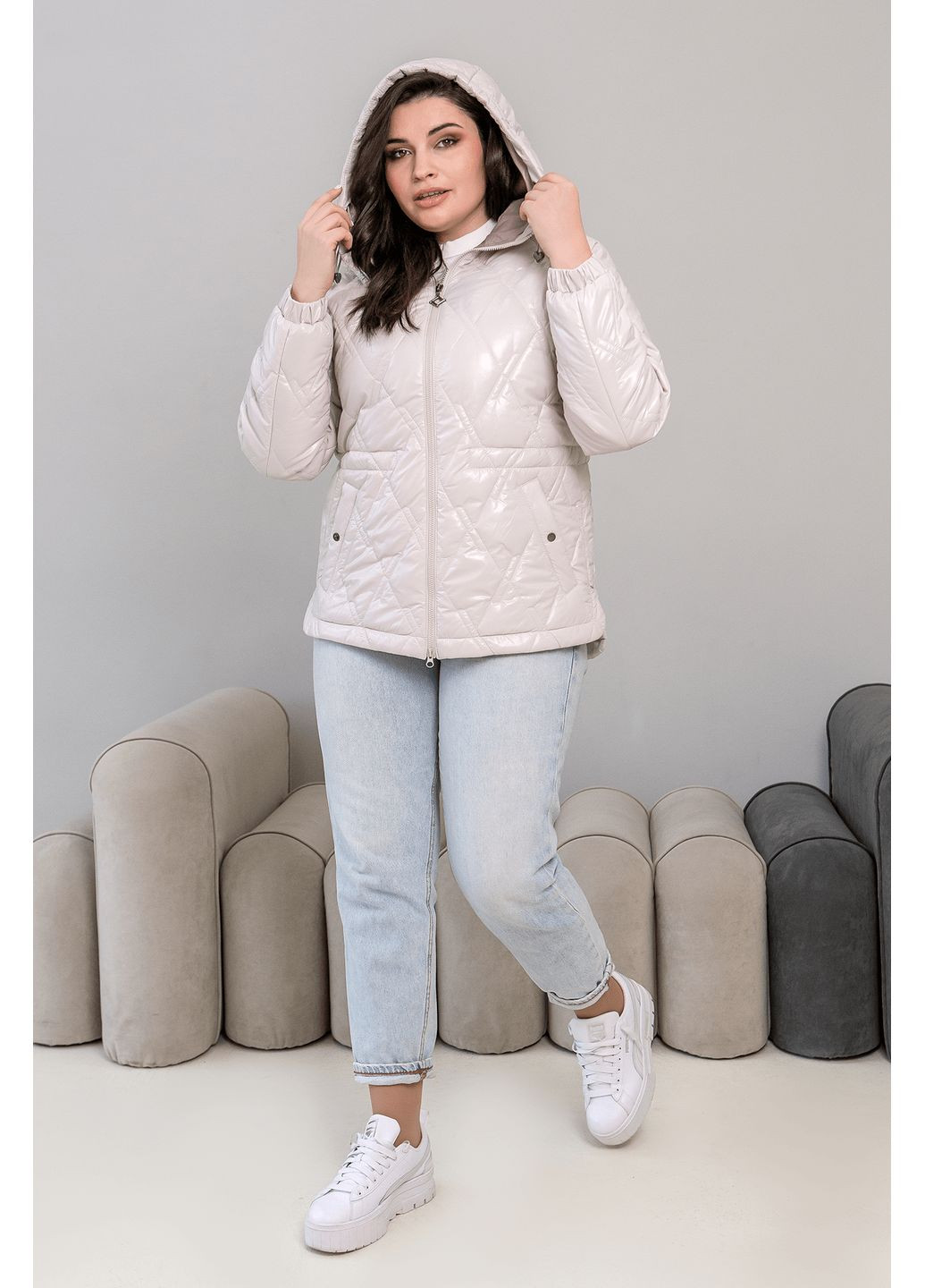 Біла демісезонна куртка elina перлинний MioRichi
