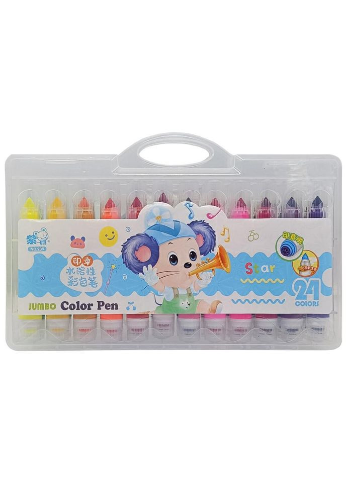 Детский набор фломастеров 209-24(Blue) со штампиком 24 цвета No Brand (339778526)