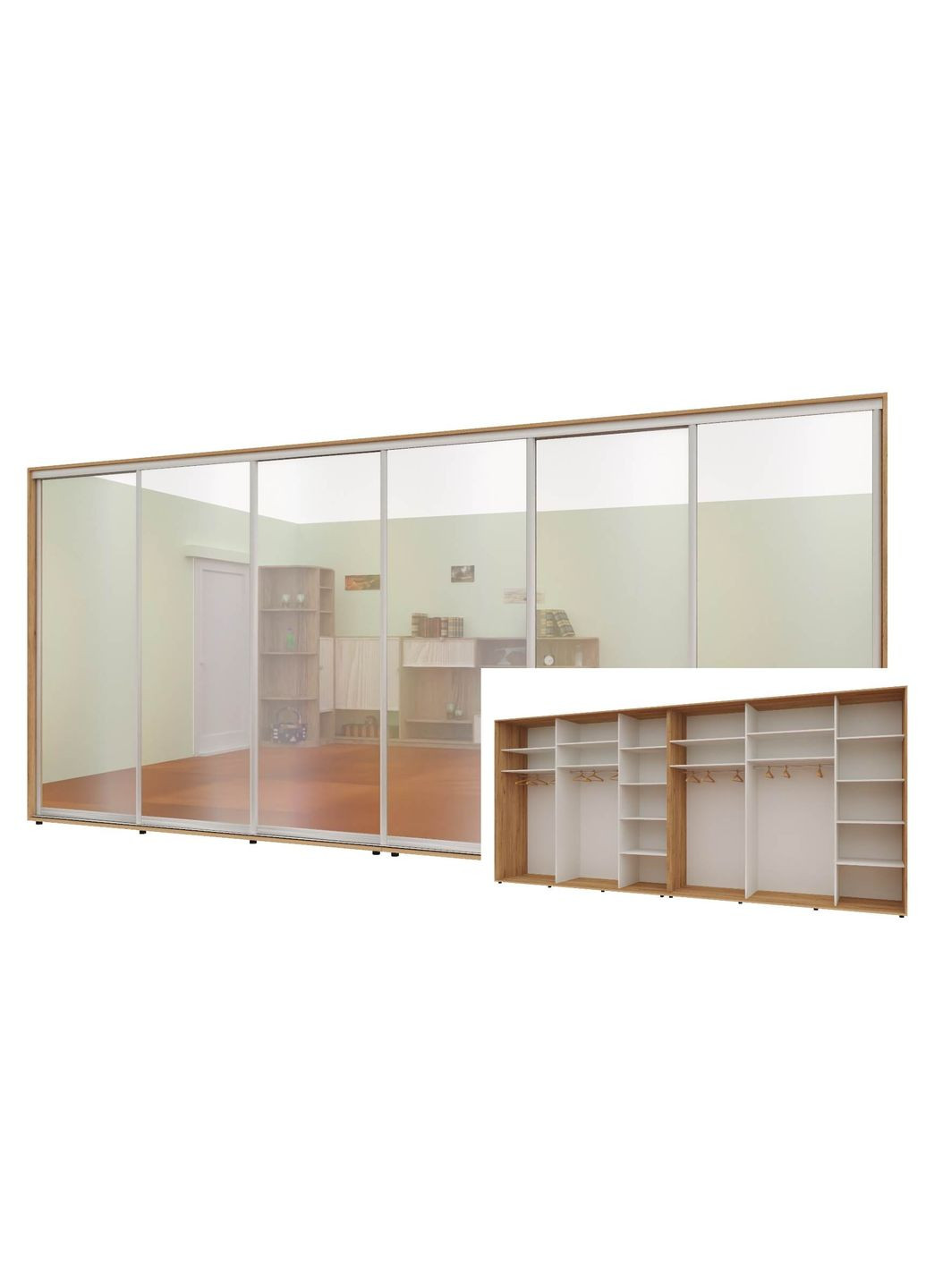 Шкаф-купе шестидверный Комфорт Мебель 420*60*210 см Дуб золотой 6 дверей Зеркало Стандарт Комфорт Меблі (360437544)