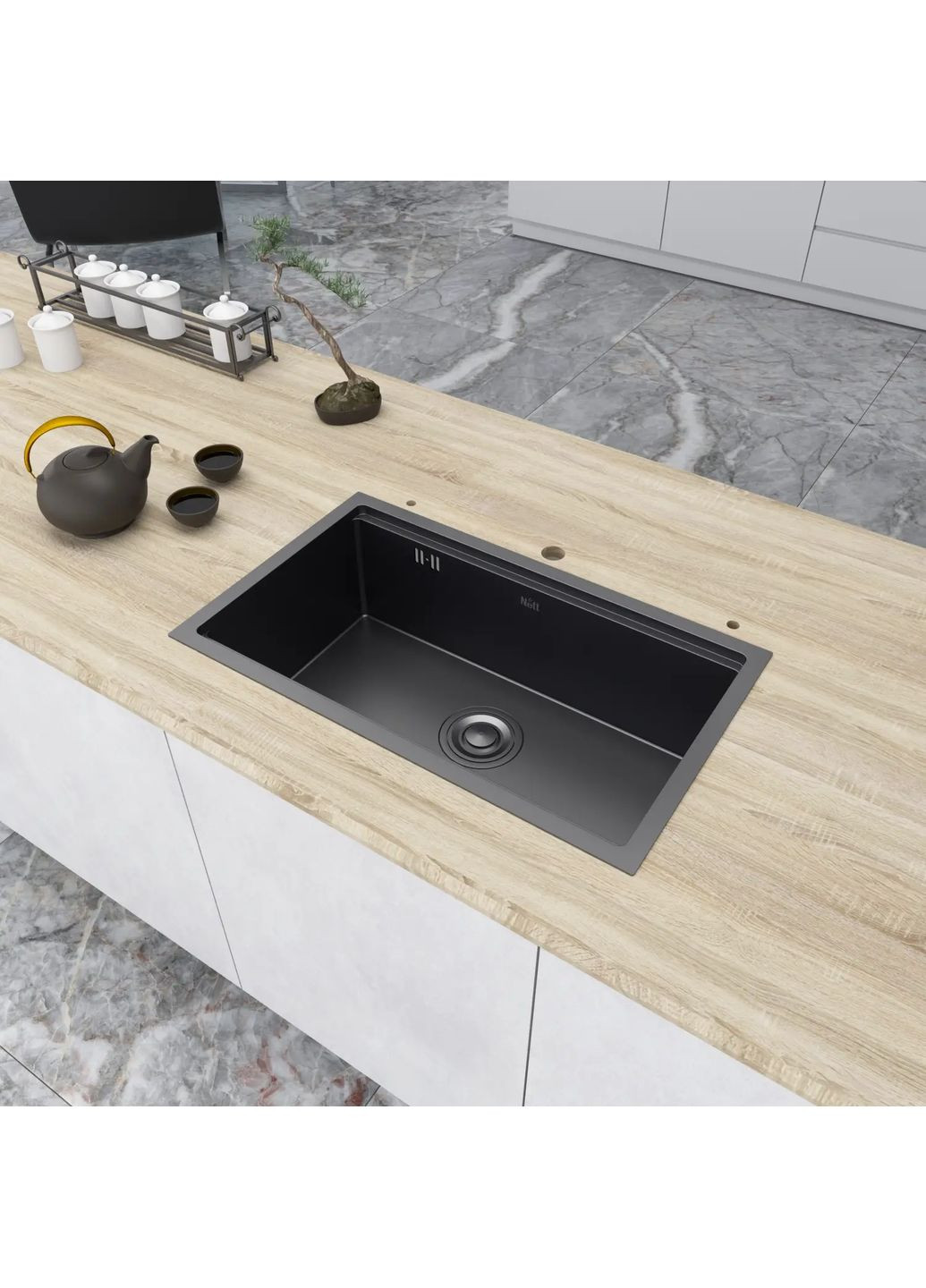 Чорна мийка під стільницю 1.5 мм багатофункціональна Nett NB-7042 (352730041)