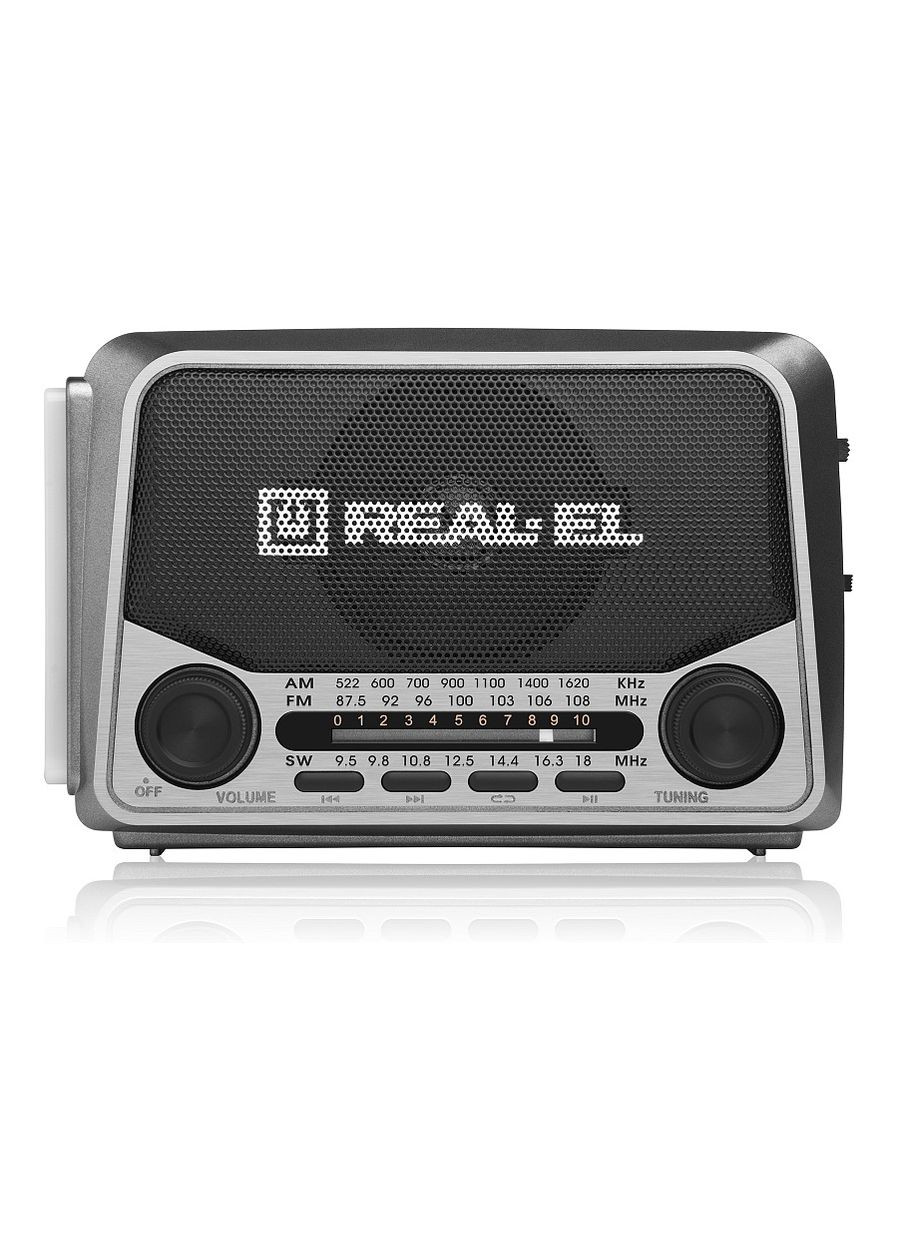 Радіоприймач 1.0 X-525 Grey, 3 Вт, пластиковий корпус, FM/AM/SW, USB, SD/microSD, акумулятор, ліхтарик Real-El (362474723)