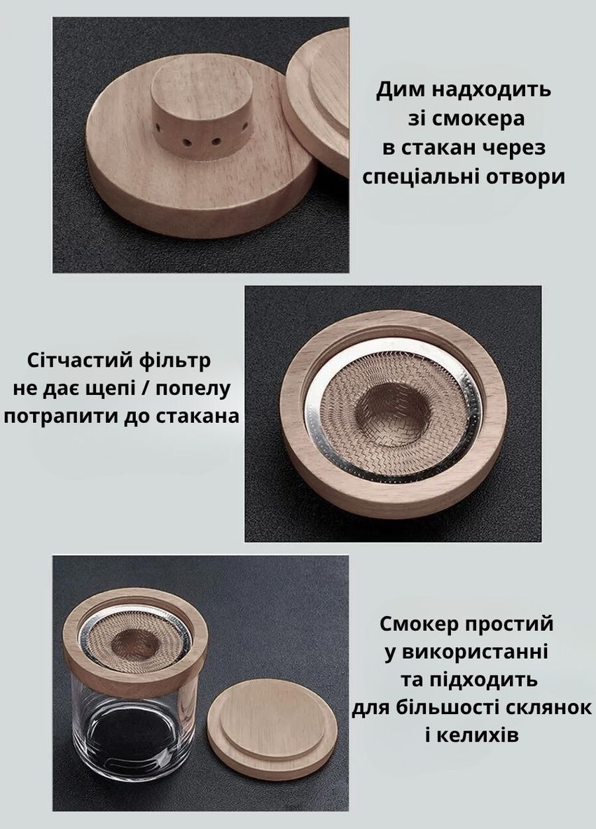 Набор для дымной ароматизации напитков с деревянной крышкой, щепой SMOK MASTER (1) No Brand (346055205)