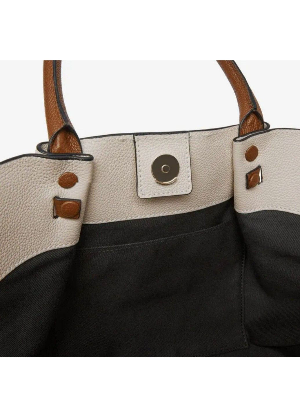 Сумка жіноча з екошкіри бежева з коричневими ручками No Brand (364134797)