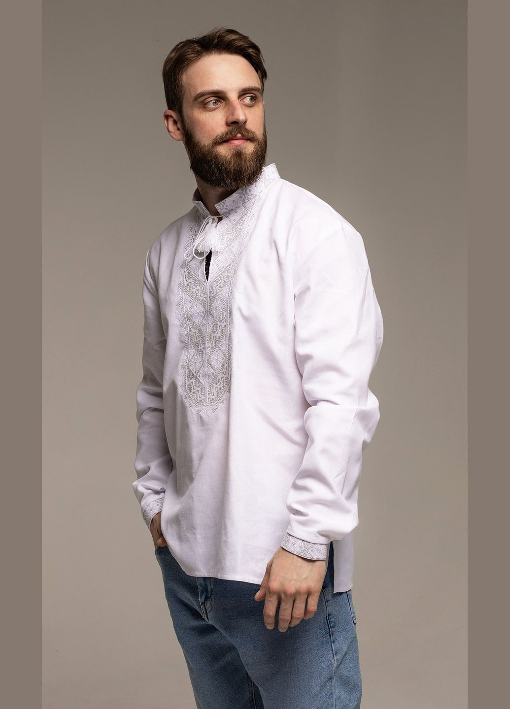 Белая мужская вышиванка vishivano4ka прямой хлопок (305697397)